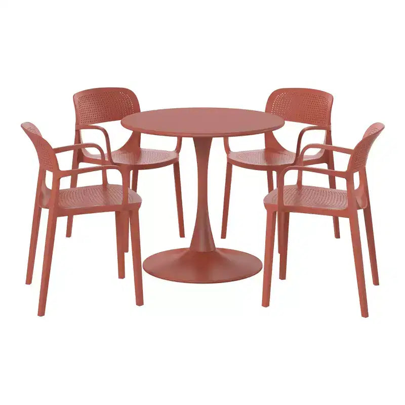 WestinTrends Playa 5-Piece Round Metal Bistro Dining Table Set And Stackable Resin Patio Dining Side Chairs