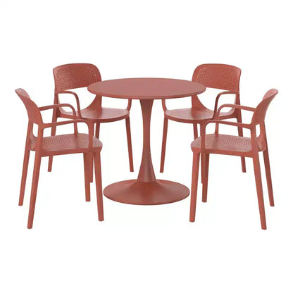 WestinTrends Playa 5-Piece Round Metal Bistro Dining Table Set And Stackable Resin Patio Dining Side Chairs