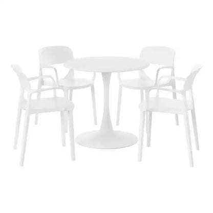 WestinTrends Playa 5-Piece Round Metal Bistro Dining Table Set And Stackable Resin Patio Dining Side Chairs