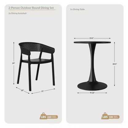 Ensemble de table à manger de patio WestinTrends Playa 3 pièces en métal, pour l'intérieur et l'extérieur, avec chaises de patio empilables