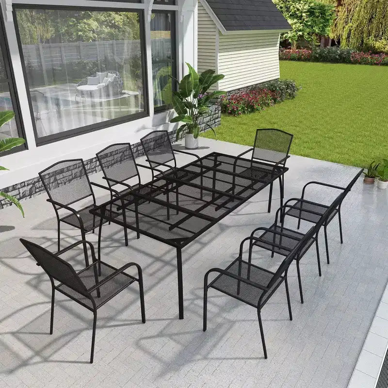Mondawe Ensemble de Repas d'Extérieur 9 Pièces, Table et Chaises en Acier et Maille