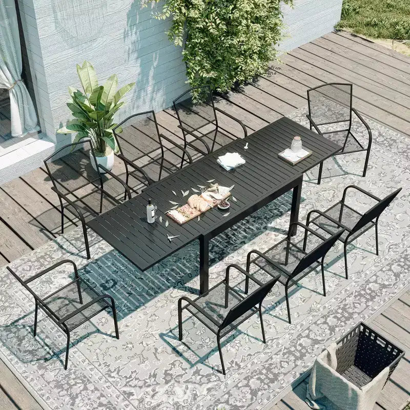 Mondawe Ensemble de Repas d'Extérieur 9 Pièces, Table et Chaises en Acier et Maille