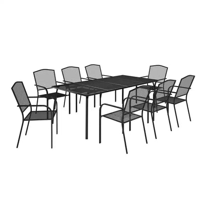Mondawe Ensemble de Repas d'Extérieur 9 Pièces, Table et Chaises en Acier et Maille