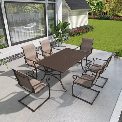 Mondawe 7-Piece Outdoor Steel Textiliene Dining Set With 6 Chairs & 1 Umbrella Hole Table