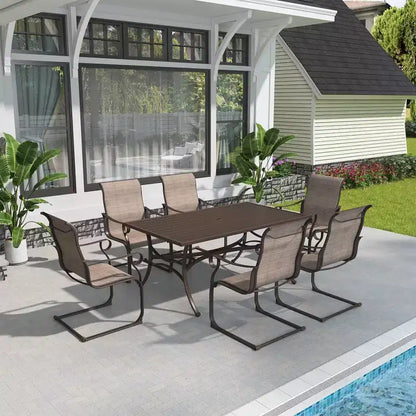Mondawe 7-Piece Outdoor Steel Textiliene Dining Set With 6 Chairs & 1 Umbrella Hole Table