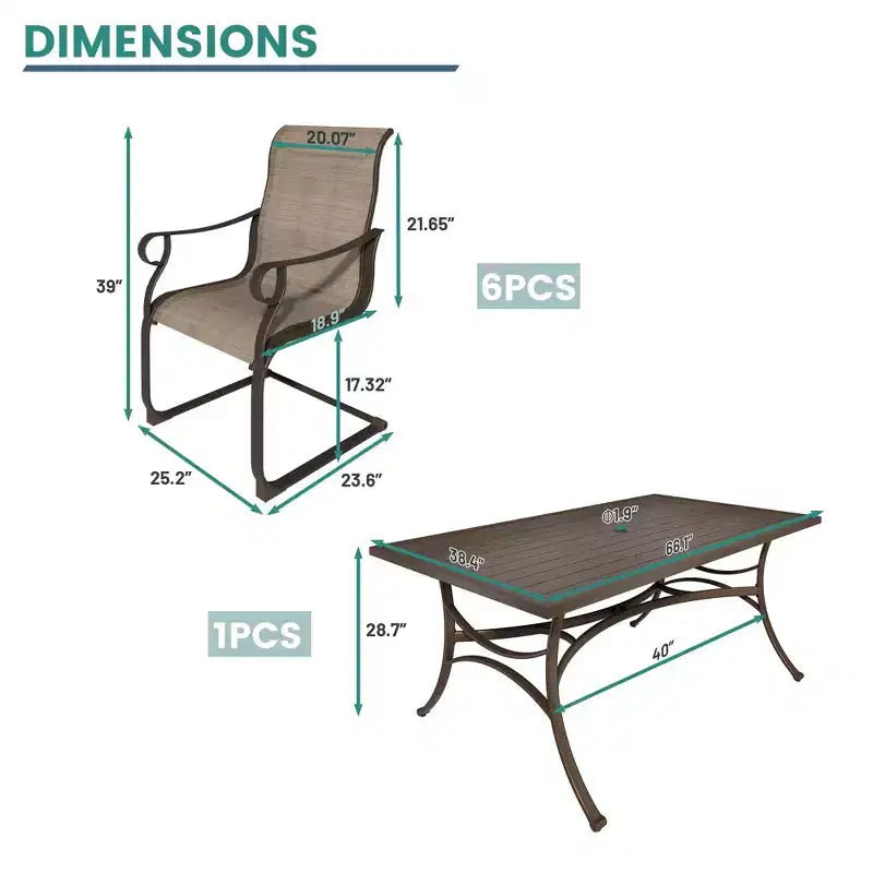 Mondawe 7-Piece Outdoor Steel Textiliene Dining Set With 6 Chairs & 1 Umbrella Hole Table