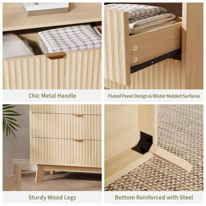 Commodes à 3 tiroirs, commodes de placard modernes à cannelures, commodes de rangement en bois, organiseur de commode à tiroirs