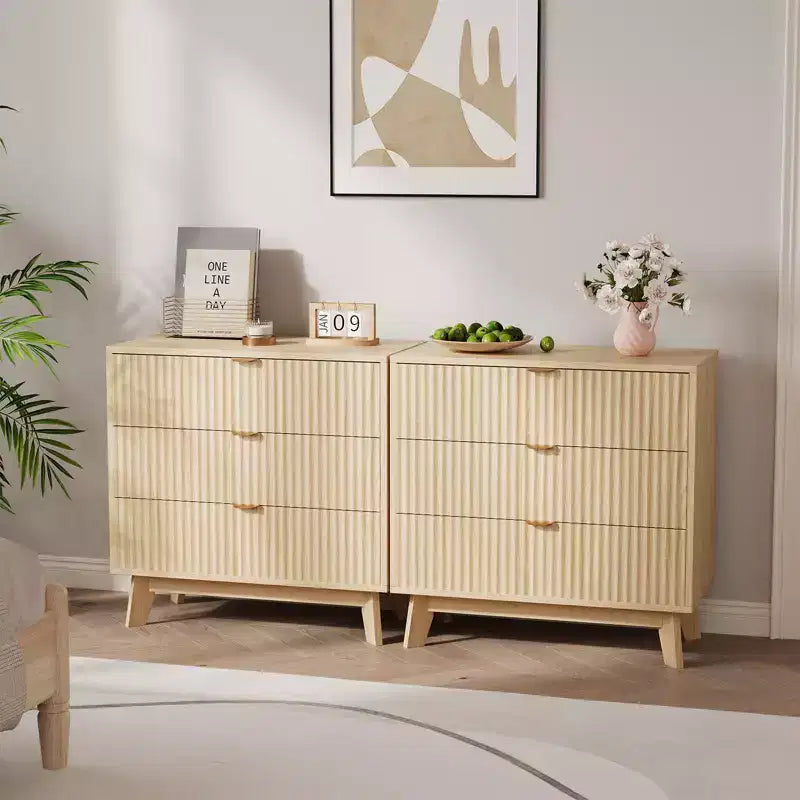 Commodes à 3 tiroirs, commodes de placard modernes à cannelures, commodes de rangement en bois, organiseur de commode à tiroirs