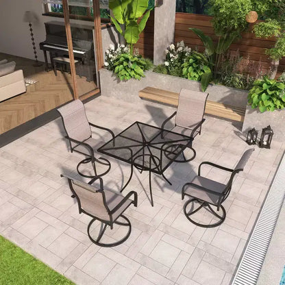 Mondawe 5-Piece Outdoor Dining Set With 4 Swivel Chairs & 1 Steel Mesh Umbrella Hole Table