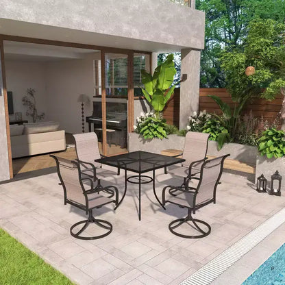 Mondawe 5-Piece Outdoor Dining Set With 4 Swivel Chairs & 1 Steel Mesh Umbrella Hole Table