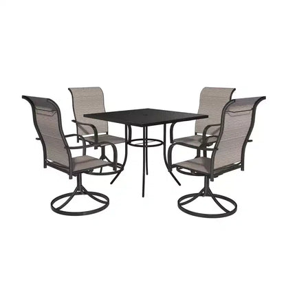 Mondawe 5-Piece Outdoor Dining Set With 4 Swivel Chairs & 1 Steel Mesh Umbrella Hole Table