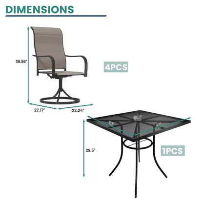 Mondawe 5-Piece Outdoor Dining Set With 4 Swivel Chairs & 1 Steel Mesh Umbrella Hole Table