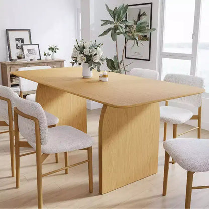 67 Farmhouse Rectangle Brown Dining Table for 4-6 People with Round Arched Table Legs for Dining Room and Living Room