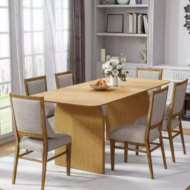 67 Farmhouse Rectangle Brown Dining Table for 4-6 People with Round Arched Table Legs for Dining Room and Living Room