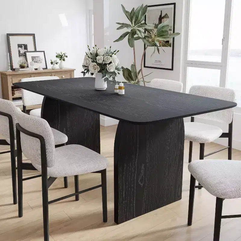 67 Farmhouse Rectangle Brown Dining Table for 4-6 People with Round Arched Table Legs for Dining Room and Living Room