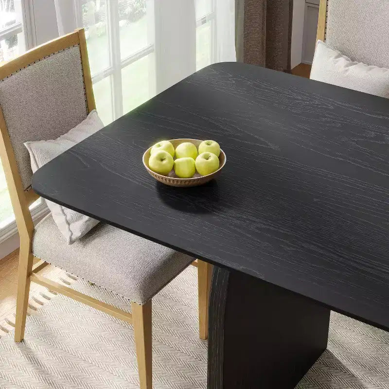 67 Farmhouse Rectangle Brown Dining Table for 4-6 People with Round Arched Table Legs for Dining Room and Living Room