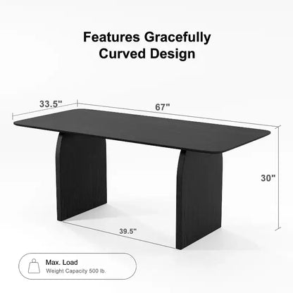 67 Farmhouse Rectangle Brown Dining Table for 4-6 People with Round Arched Table Legs for Dining Room and Living Room