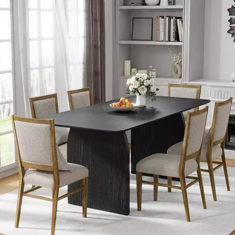 67 Farmhouse Rectangle Brown Dining Table for 4-6 People with Round Arched Table Legs for Dining Room and Living Room