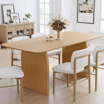 67 Farmhouse Rectangle Brown Dining Table for 4-6 People with Round Arched Table Legs for Dining Room and Living Room