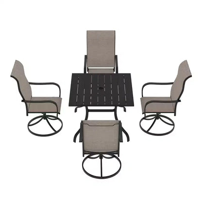 Mondawe 5-Piece Patio Dining Set,Square Table built-in Umbrella Hole & 360 Degree Swivel Chairs Outdoor Set