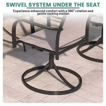 Mondawe 5-Piece Patio Dining Set,Square Table built-in Umbrella Hole & 360 Degree Swivel Chairs Outdoor Set