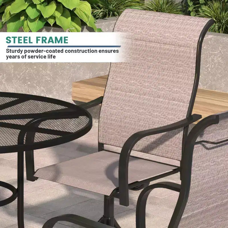 Mondawe 5-Piece Patio Dining Set,Square Table built-in Umbrella Hole & 360 Degree Swivel Chairs Outdoor Set
