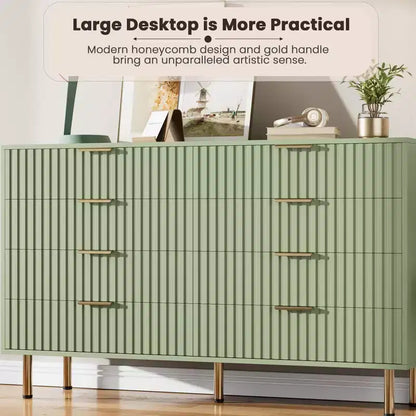 Commode à 8 tiroirs pour chambre à coucher, commode moderne cannelée de 137 cm de large avec tiroirs profonds, commode en bois pour salon, couloir, chambre d'enfant
