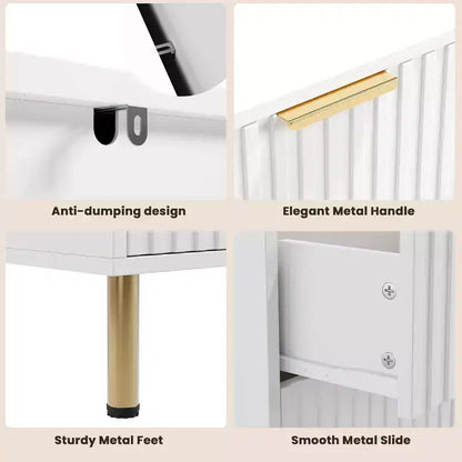 Commode à 8 tiroirs pour chambre à coucher, commode moderne cannelée de 137 cm de large avec tiroirs profonds, commode en bois pour salon, couloir, chambre d'enfant