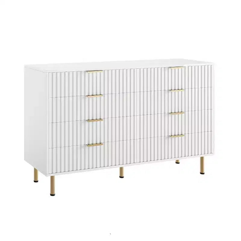 Commode à 8 tiroirs pour chambre à coucher, commode moderne cannelée de 137 cm de large avec tiroirs profonds, commode en bois pour salon, couloir, chambre d'enfant