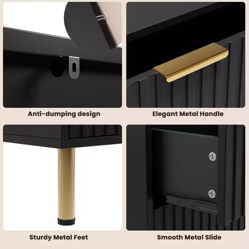 Commode à 8 tiroirs pour chambre à coucher, commode moderne cannelée de 137 cm de large avec tiroirs profonds, commode en bois pour salon, couloir, chambre d'enfant