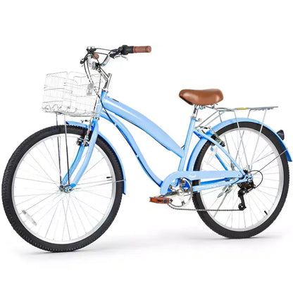 hykolity 26 Commuter Bike Beach Cruiser Bicycle City Bike Cycling 7 Speed for Adult Front Basket Rear Rack Multi Color