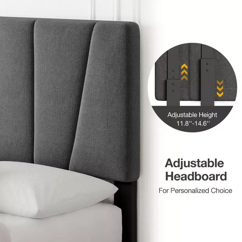 Twin Size Bed Frame with Adjustable Headboard and 2 Storage Drawers, Soft Upholstered Bed Frame with Wooden Slats Support,Dark Grey