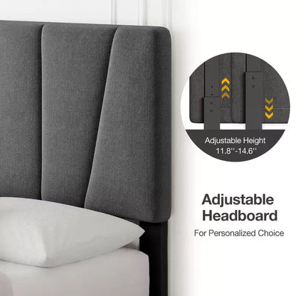 Twin Size Bed Frame with Adjustable Headboard and 2 Storage Drawers, Soft Upholstered Bed Frame with Wooden Slats Support,Dark Grey