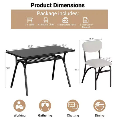 Ensemble de salle à manger hauteur comptoir pour 4 - Table rectangulaire compacte avec rangement et chaises en velours