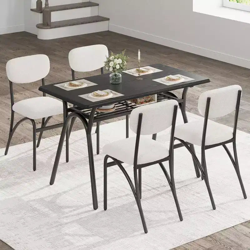 Ensemble de salle à manger hauteur comptoir pour 4 - Table rectangulaire compacte avec rangement et chaises en velours
