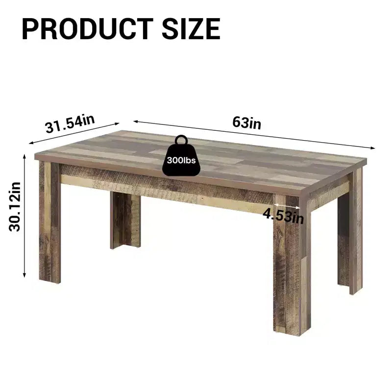 Farmhouse Dining Table for 4 - 63 Rustic Wooden Rectangular Table for Small Spaces & Apartments