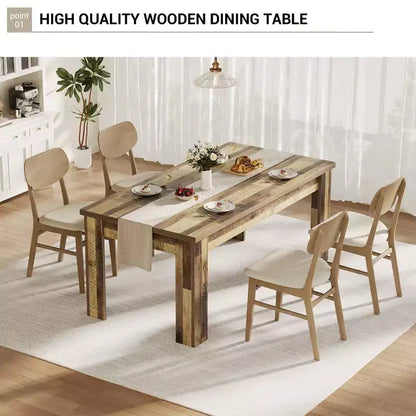 Farmhouse Dining Table for 4 - 63 Rustic Wooden Rectangular Table for Small Spaces & Apartments