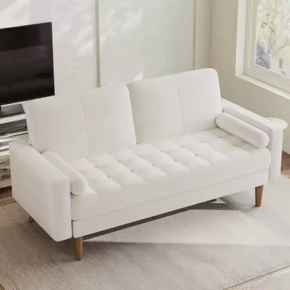 Canapé 2 places Dyonery, canapé en velours de 140 cm avec coussin et oreiller en velours, canapé moderne du milieu du siècle, convient pour le salon, l'appartement