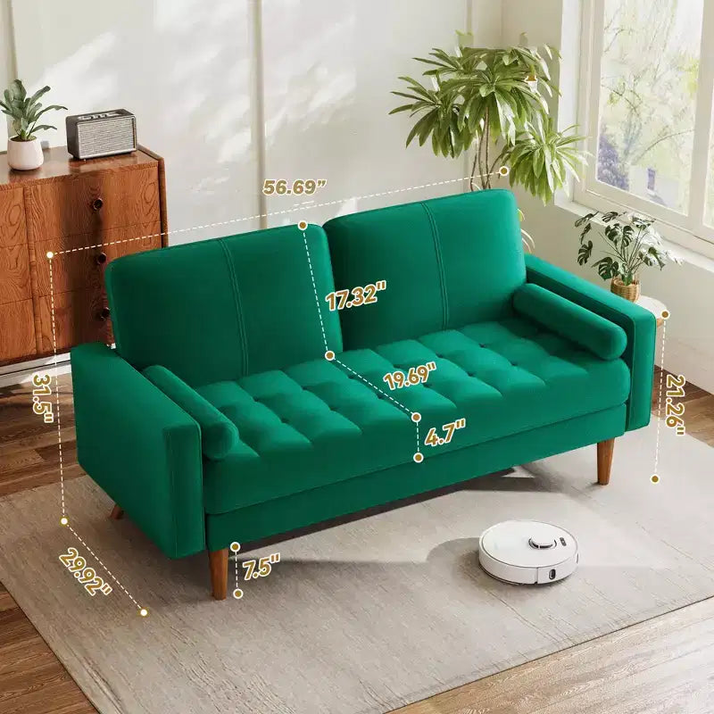Canapé 2 places Dyonery, canapé en velours de 140 cm avec coussin et oreiller en velours, canapé moderne du milieu du siècle, convient pour le salon, l'appartement