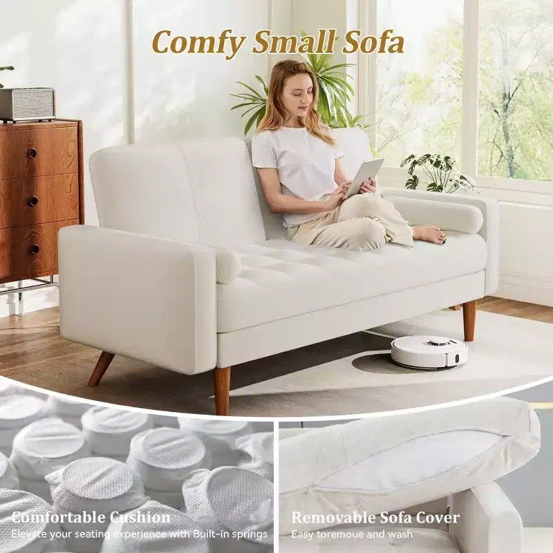 Canapé 2 places Dyonery, canapé en velours de 140 cm avec coussin et oreiller en velours, canapé moderne du milieu du siècle, convient pour le salon, l'appartement