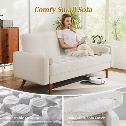 Canapé 2 places Dyonery, canapé en velours de 140 cm avec coussin et oreiller en velours, canapé moderne du milieu du siècle, convient pour le salon, l'appartement