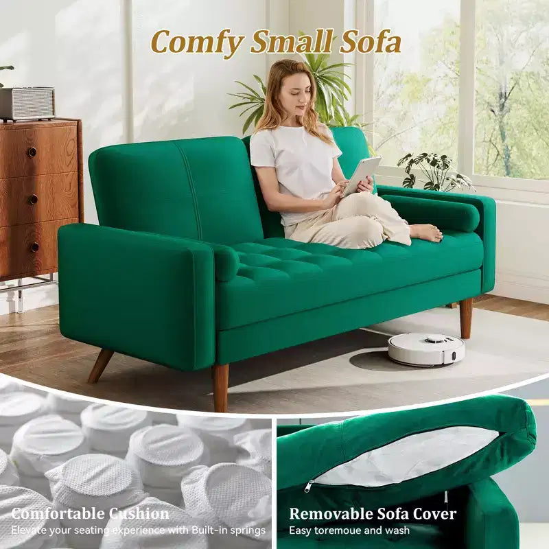 Canapé 2 places Dyonery, canapé en velours de 140 cm avec coussin et oreiller en velours, canapé moderne du milieu du siècle, convient pour le salon, l'appartement
