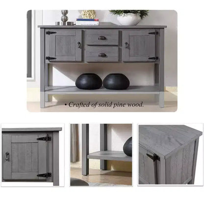 Farmhouse Console Table with Storage, Farmhouse Entry Table with 2 Drawers and Cabinets, Solid Wood Sofa Table with Shelves