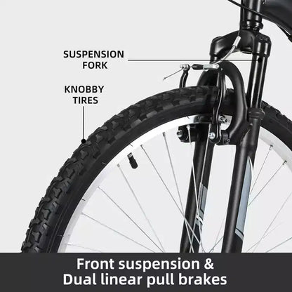 Hykolity 26/27.5-Inch Mountain Bike, Mens Womens, Steel Full Suspension, 18-Speed, Adjustable Saddle, Linear Pull Brakes, Alloy Rims