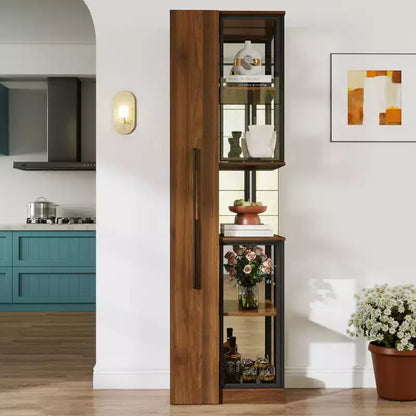 Vitrine GDFStudio Genevieve rustique en bois de 70 po avec portes vitrées et lumières