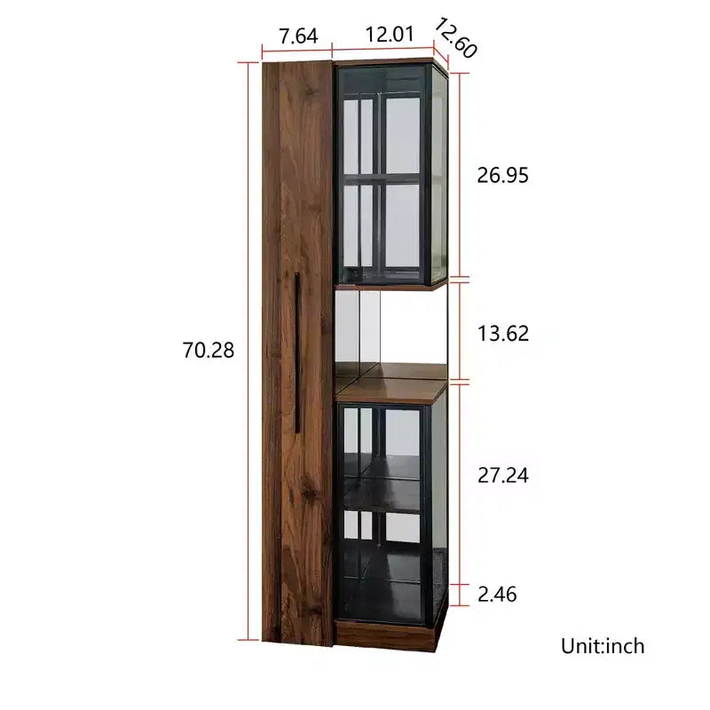 Vitrine GDFStudio Genevieve rustique en bois de 70 po avec portes vitrées et lumières