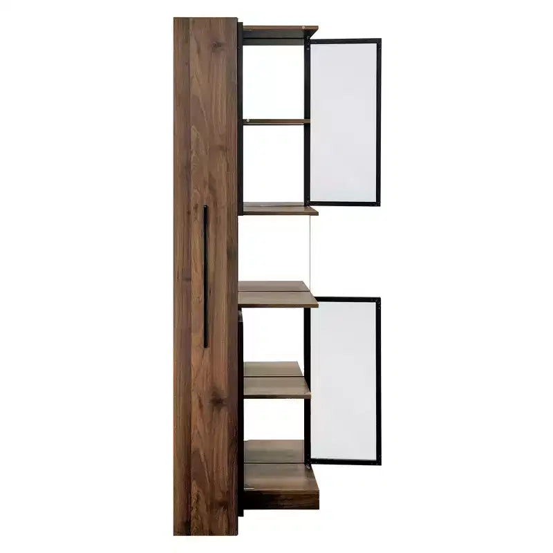 Vitrine GDFStudio Genevieve rustique en bois de 70 po avec portes vitrées et lumières
