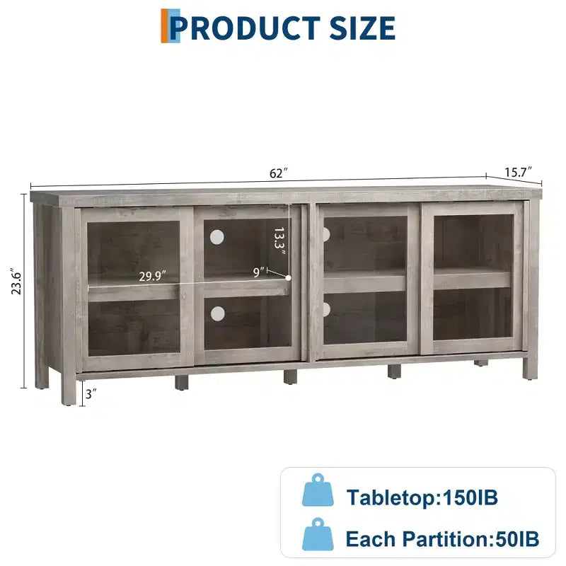 TV Stand for 65 Inch, Style Entertainment Center with Storage Cabinet and 4 Sliding Glass Doors, Modern TV Console Table for Living Room, Bedroom
