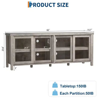TV Stand for 65 Inch, Style Entertainment Center with Storage Cabinet and 4 Sliding Glass Doors, Modern TV Console Table for Living Room, Bedroom
