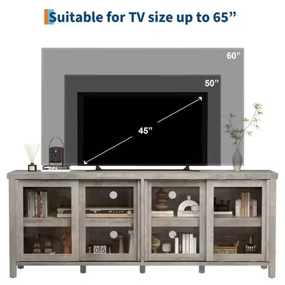 TV Stand for 65 Inch, Style Entertainment Center with Storage Cabinet and 4 Sliding Glass Doors, Modern TV Console Table for Living Room, Bedroom